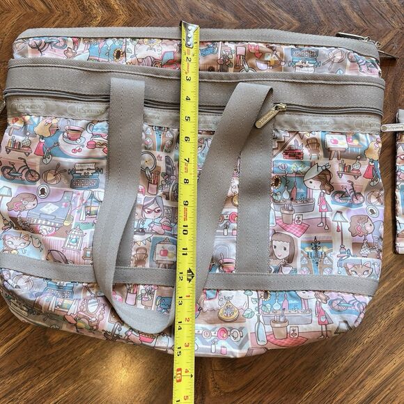 Lesportsac Home Travel Tote Pouch Taupe Pink Gray Hobby Tea Art Piano - Picture 2 of 14